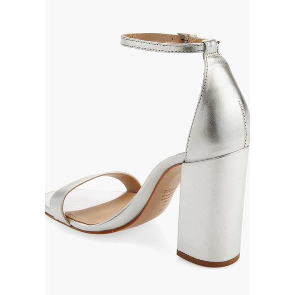 Schutz Cadey Lee Ankle Strap Heels 9.5 Silver Leather NWOT Sandals Block Heel - Picture 2 of 9